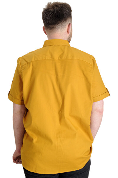 ModeXL Mode Xl Large Size Men's Shirt Gabardine Short Sleeve Single Pocket 23302 Mustard