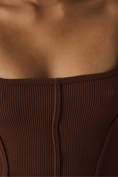 Penti Cappuccino Seamless Square Neck Short Sleeve Crop T-Shirt