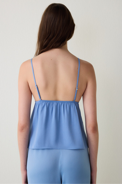 Penti Top de pijama din satin cu decolteu în V din dantelă Blue Luna