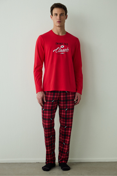 Penti Ανδρικό σετ πιτζάμες από βαμβάκι με στάμπα κλασικού στυλ