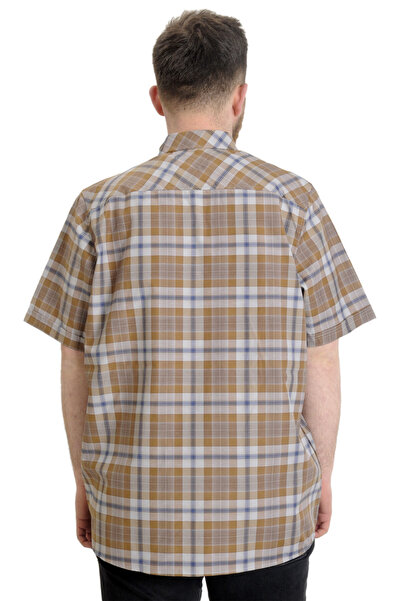 ModeXL Mode Xl Large Size Men's Shirt Plaid Short Sleeve 23301 Brown