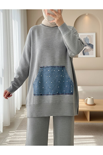 Modamorfo Трикотажний комплект з кишенями Kot Kanguru - сірий