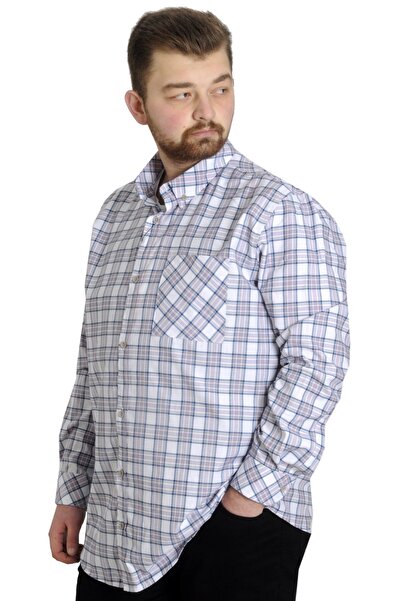 ModeXL Mode Xl Large Size Men's Shirt Plaid Long Sleeve 23300 White