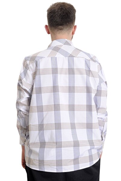 ModeXL Plus Size Men's Shirt Plaid Long Sleeve 23300 Brown-Navy Blue