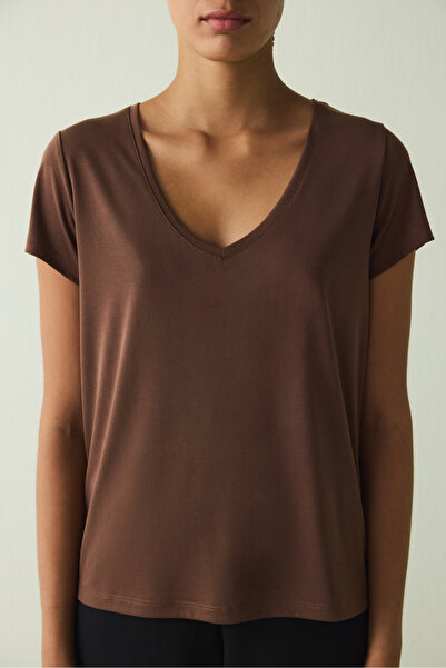Penti Cappuccino V-Neck Short Sleeve Modal T-Shirt