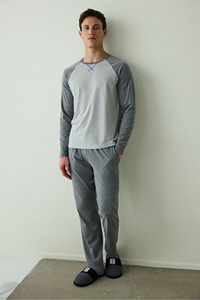 Penti Anthracite Men's Long Sleeve Cotton Pajama Set