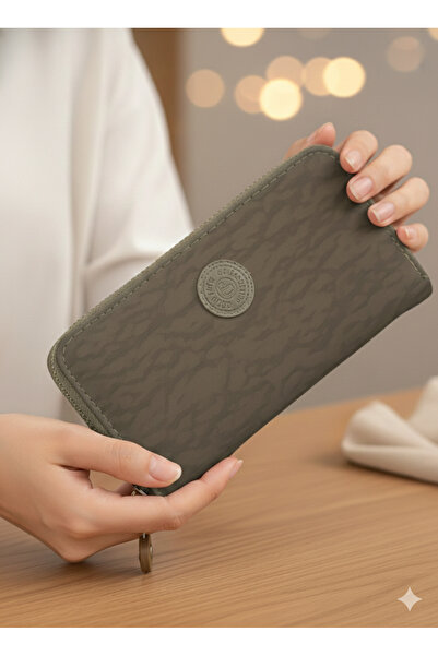 PurpleART Women's Dark Mink Crinkle Fabric Large Horizontal Wallet 10X20Cm