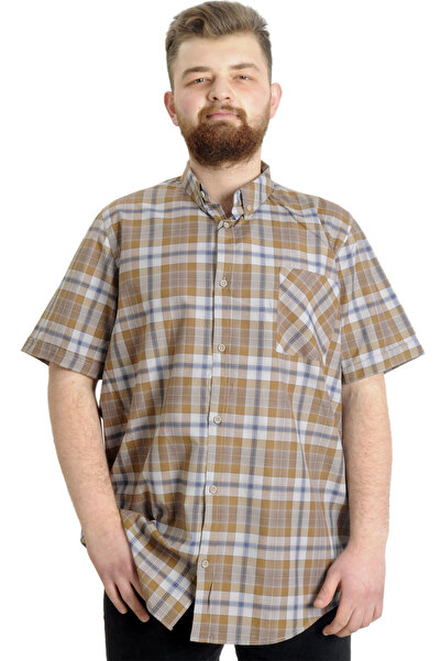ModeXL Mode Xl Large Size Men's Shirt Plaid Short Sleeve 23301 Brown