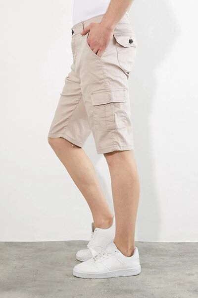 comstar Men's Cargo Pocket Gabardine Stretchy Tight Cream Capri Shorts