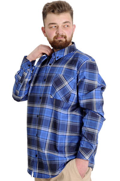ModeXL Mode Xl Large Size Men's Shirt Plaid Long Sleeve 23300 Dark Blue