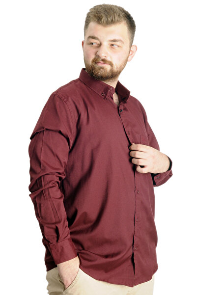 ModeXL Mode Xl Large Size Men's Shirt with U.Sleeve Pocket Oxford 20366 Claret Red