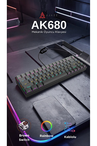 Ajazz Ak680 Hot-swap Kablolu Mekanik Oyuncu Gaming Klavye - Siyah