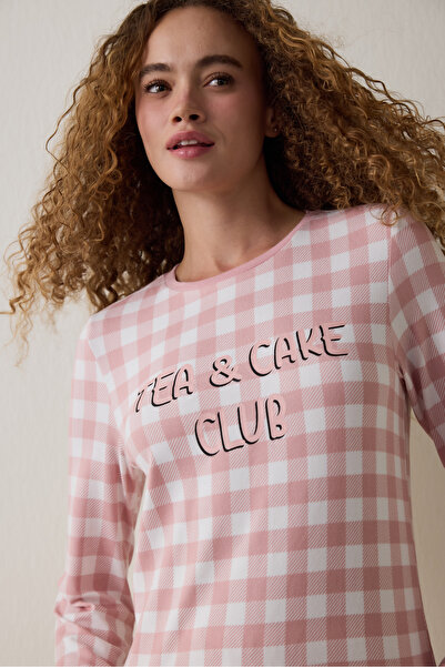 Penti Pink Tea Club Plaid Crew Neck Pajama Set