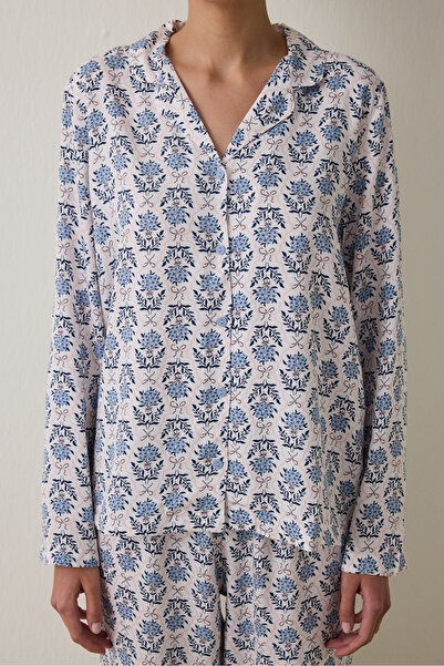 Penti Light Blue Blue Flowers Long Sleeve Shirt Pajama Set