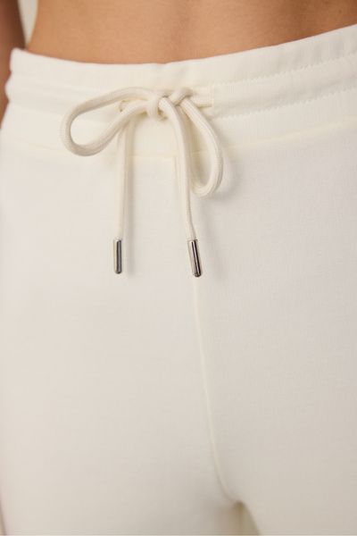 Penti White Lace-Up Detailed Mid-Waist Flared Sweatpants