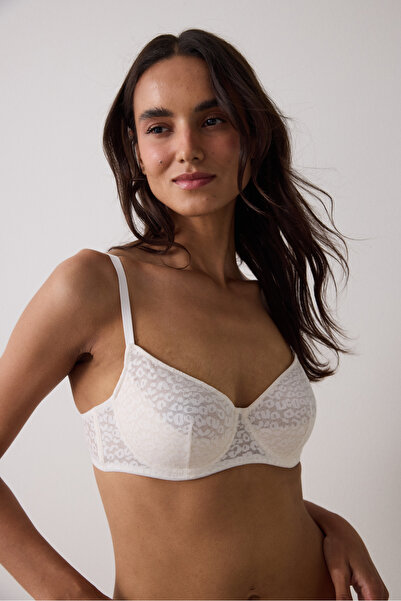 Penti Ecru Valeria kvetinová čipkovaná podprsenka bez vypchávania