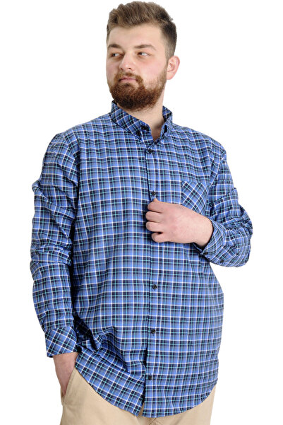 ModeXL Mode Xl Large Size Men's Shirt Plaid Long Sleeve 23300 Navy Blue-white