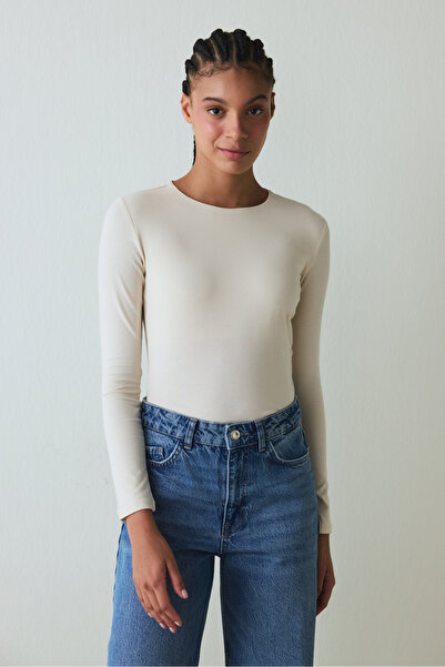 Penti Beige Crew Neck Slim Fit Long Sleeve Top