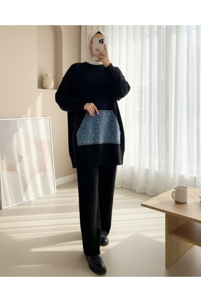 Modamorfo Kot Kanguru Cepli Triko Takım -Siyah