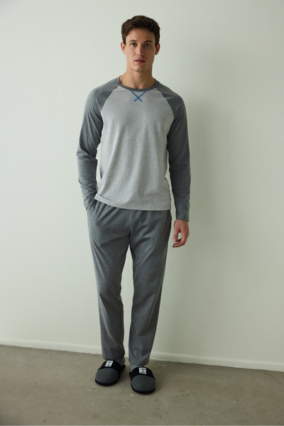 Penti Anthracite Men's Long Sleeve Cotton Pajama Set