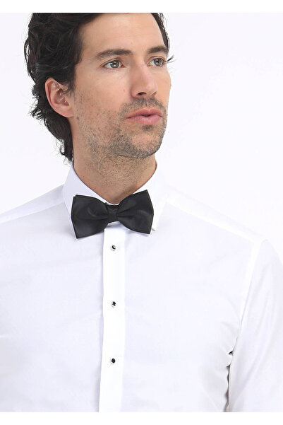 Ramsey Λευκό μονόχρωμο πουκάμισο με διπλή μανσέτα με κλασικό γιακά