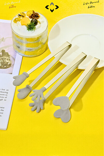 LİGROUND Silikon Uçlu Mini Dekoratif Servis Maşası Seti Kaymaz Tutucu Figürlü...