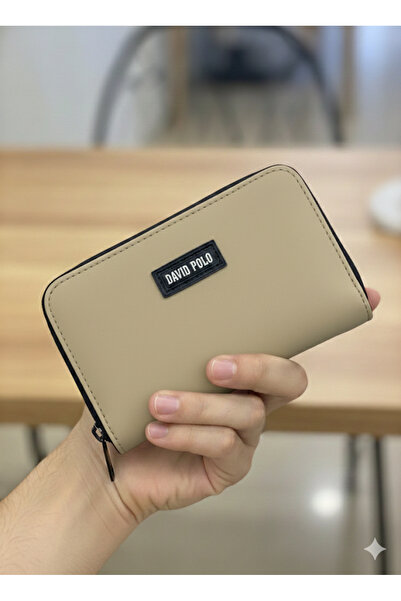 PurpleART Women's Cream Written Zipper Polo Embroidered Mini Wallet 8X13Cm