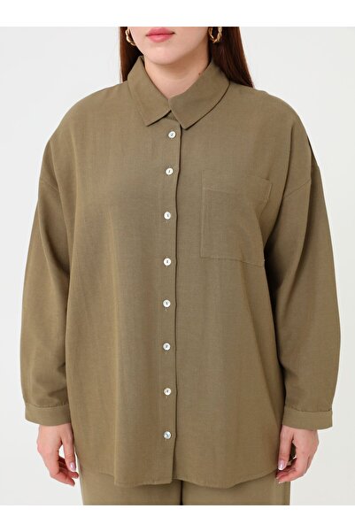 ALİA Shirt Pants Plus Size Double Set - Khaki -