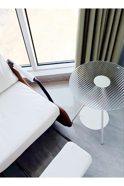 Raffine 2-Tier Round End Table with Tempered Glass Top & Metal Legs, 40x59 cm