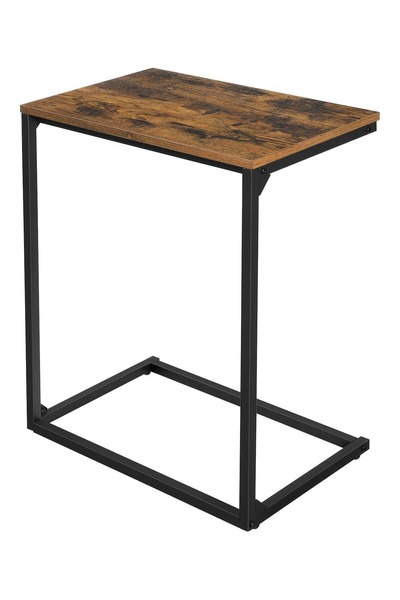 Raffine C-Shaped Couch Laptop End Side Table with Wood Top & Metal Frame