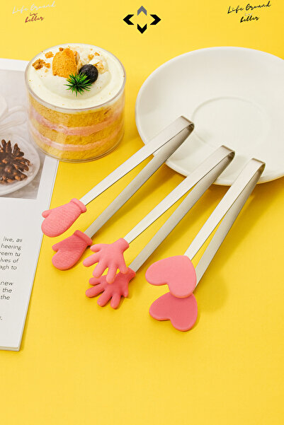 LİGROUND Mini Decorative Serving Tongs Set with Silicone Tips, Non-Slip Holder, Figured Tongs, Kitchen Presentation Turkish Delight Tongs
