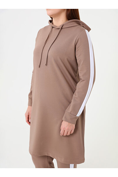 ALİA Plus Size Natural Fabric Sports Tunic&Pants Two-Piece Set - Mink -