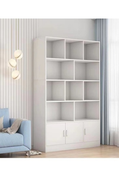 Raffine Modern Multi-Tier Bookshelf with 3 Metal Handle Doors, 100x24x178 cm
