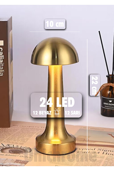Unichrome Metal Dokunmatik Mantar Masa Lambası 3 Işık Renkli Şarjlı Masa Lambası Gold