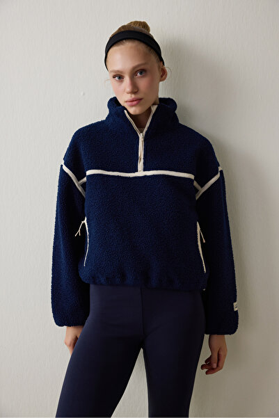 Penti Indigo Thermal Effect Contrast Detailed Fleece D Mock Neck Jacket