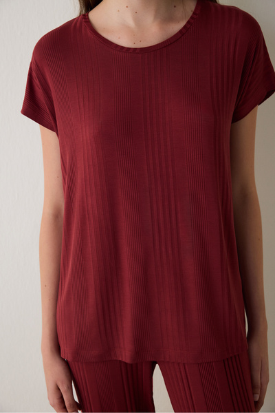Penti Burgundy Freya Crew Neck Short Sleeve Pajama Set