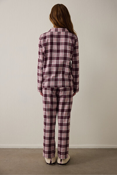 Penti Bordó kostkovaná košile s bavlněným límcem, pyžamový set