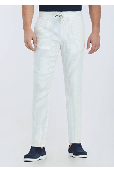 Ramsey Ecru Striped Woven Jogging Fit Casual Linen Blended Pants