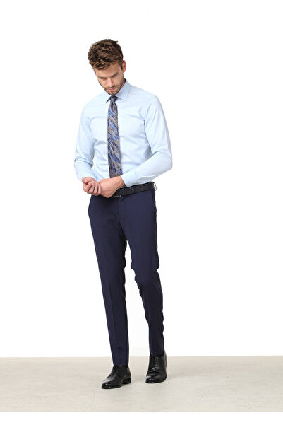 Ramsey Κλασικό μπλε βαμβακερό μονόχρωμο πουκάμισο