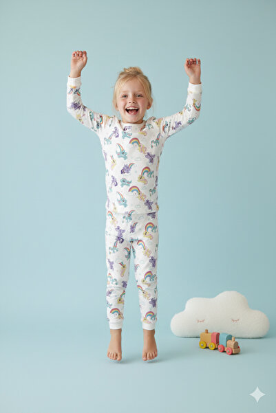 ROSAMİNA Girl's 100% Cotton Fluffy Giraffe Pajama Set