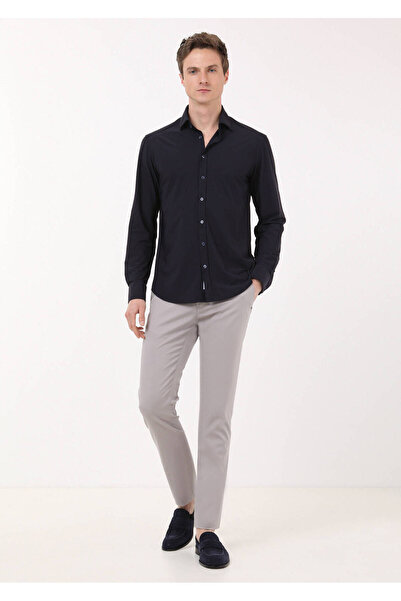Ramsey Lacivert Düz Regular Fit Dokuma Klasik Gömlek