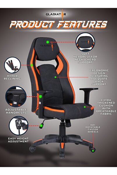 Gladiator Pro Racing Style Gaming Chair with Premium PU Leather and Ergonomic Cushion