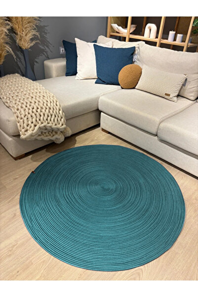 MaVaux Jüt Yuvarlak Hasır Görünümlü Klasik Halı Kilim