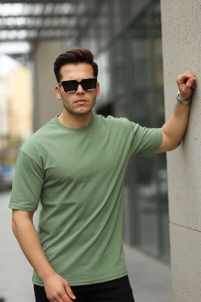 comstar Men's Oversize Basic Crew Neck Loose Khaki T-Shirt