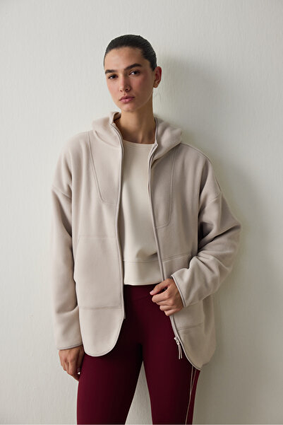 Penti Beige Thermal Effect Oversize (Loose Fit) Fleece Jacket