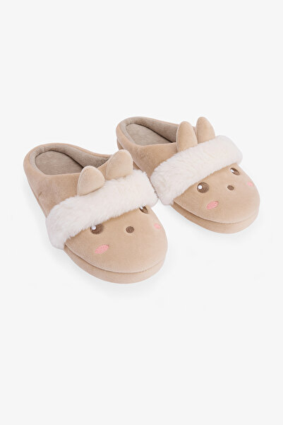 Penti Beige Cute Rabbit Embroidered House Slippers