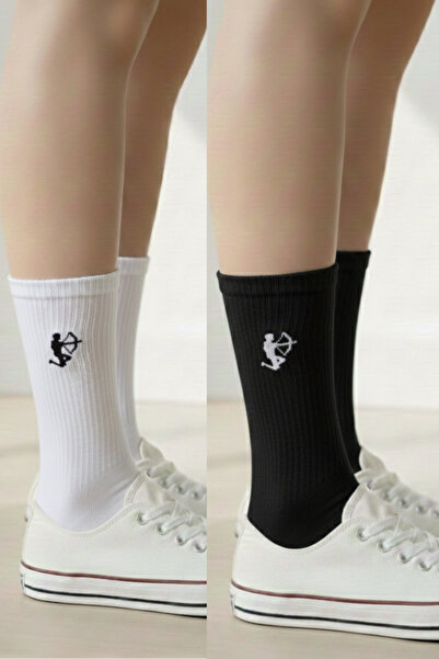 AYDK Унисекс черно-бял комплект от 2 чифта астрологични памучни чорапи Astroman