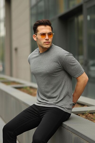 comstar Men's Oversize Basic Crew Neck Loose Smoked T-Shirt