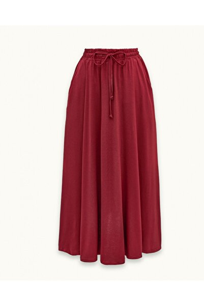 Modamorfo Waist Lace-Up Elasticated Pocketed Combed Cotton Skirt - Burgundy