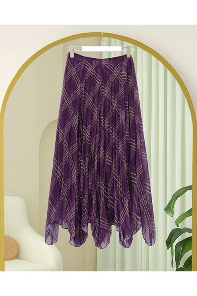 Modamorfo Skirt Asymmetrical Cut Lined Chiffon Skirt - Purple